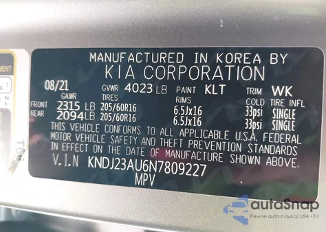 2022 Kia Soul Lx из США, поврежденный, VIN KNDJ23AU6N7809227